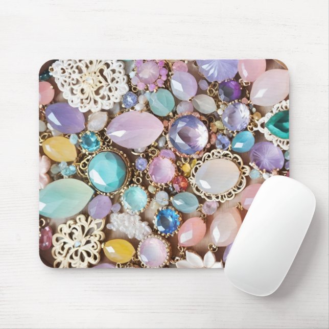 Pastel Gems And Jewels In Pinks & Purples Mousepad (Mit Mouse)