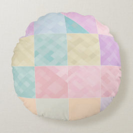 Pastel Geometric Patchwork Pillow Rundes Kissen