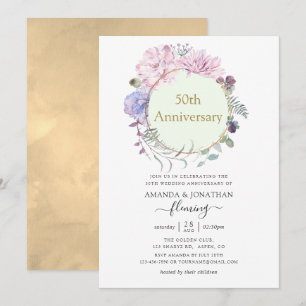 Pastel Geometric Peonies 50. Hochzeitstag Einladung