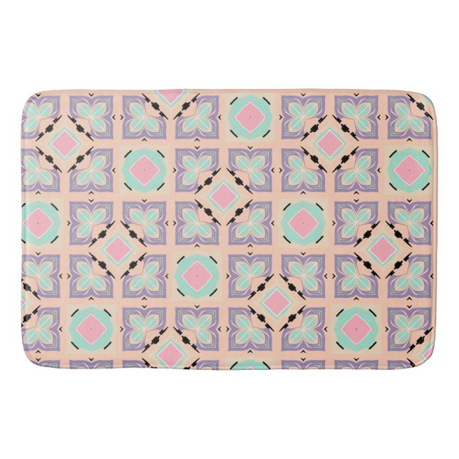 Pastel Geometric Tile Pattern | Pink Mint Purple  Badematte (Vorderseite)