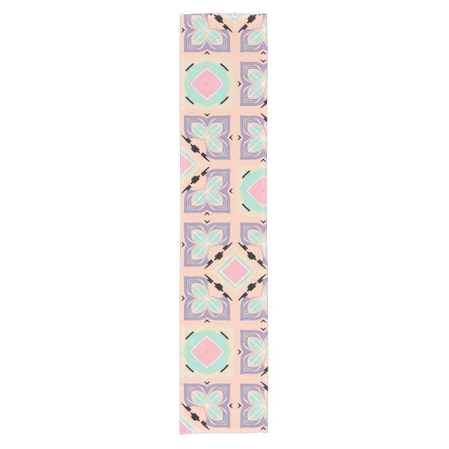 Pastel Geometric Tile Pattern | Pink Mint Purple  Kurzer Tischläufer (Vorderseite)