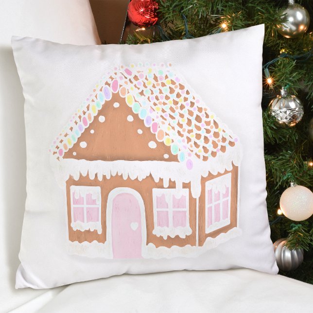Pastel Gingerbread House Christmas Throw Kissen (Von Creator hochgeladen)