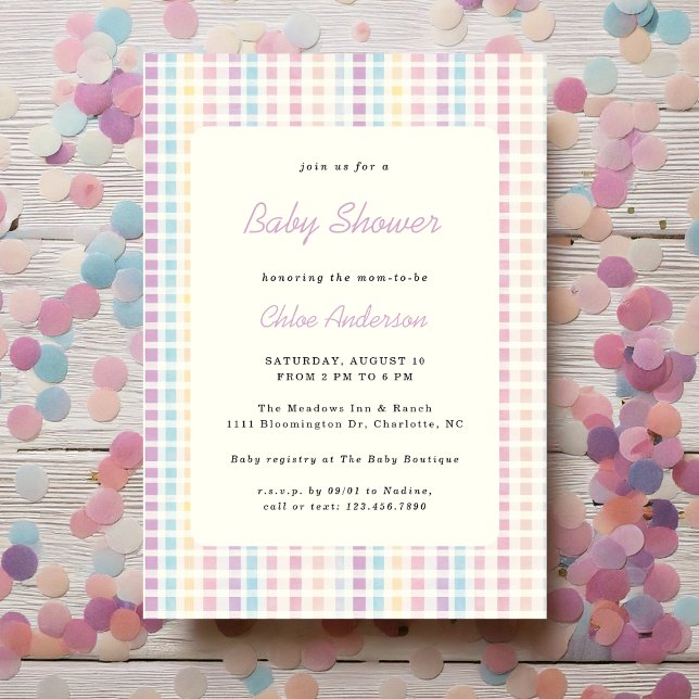 Pastel Gingham Gender Neutral Baby Shower Einladung (Von Creator hochgeladen)