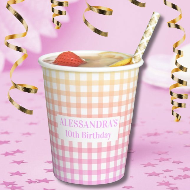 Pastel Gingham Gradient Geburtstag individuell anp Pappbecher (Von Creator hochgeladen)