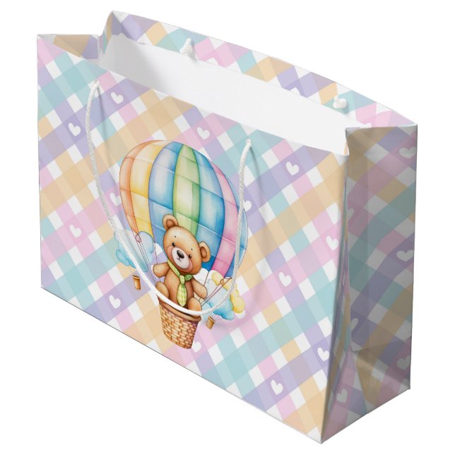 Pastel Gingham Hearts Große Geschenktüte (Rückseite Schrägansicht)