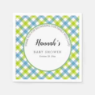 Pastel Gingham Napkins Baby Dusche Blue Green Serviette