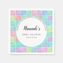 Pastel Gingham Napkins Baby Shower Blocks