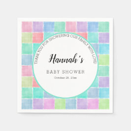 Pastel Gingham Napkins Baby Shower Blocks Serviette