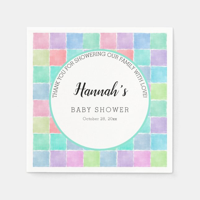 Pastel Gingham Napkins Baby Shower Blocks Serviette (Vorderseite)