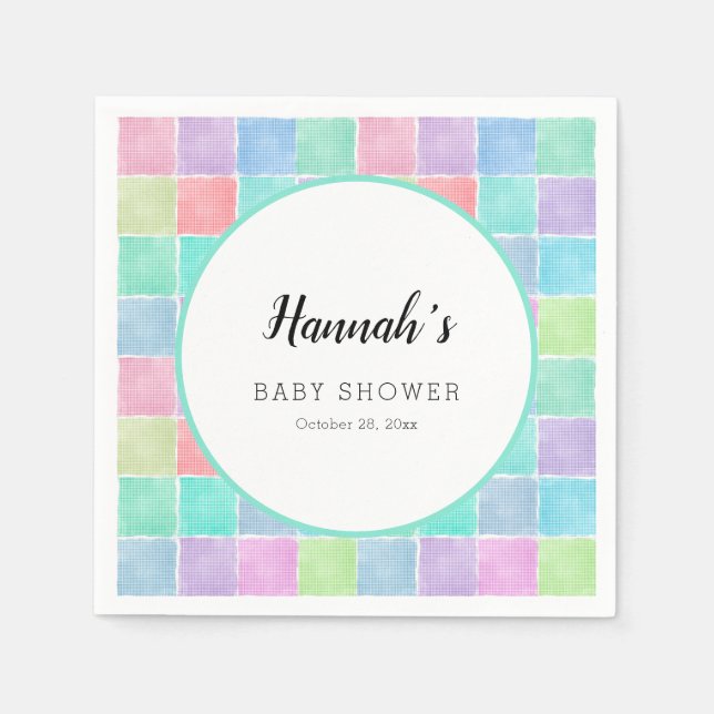 Pastel Gingham Napkins Baby Shower Blocks Serviette (Vorderseite)