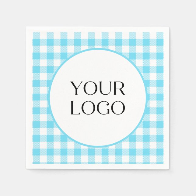 Pastel Gingham Napkins Ihr Logo hier blau Serviette (Vorderseite)