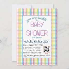 Pastel Gingham Rainbow Baby Shower Einladung