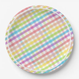 Pastel Gingham Rainbow Baby Shower White Pappteller