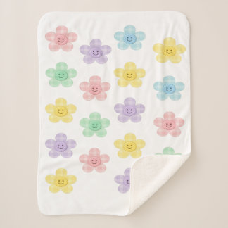Pastel Gingham Smiling Flowers Cute Blanket  Sherpadecke