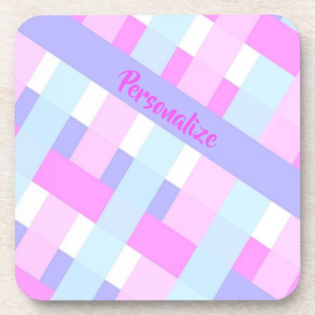 Pastel Gingham Stripes personalisieren Getränkeuntersetzer (Vorderseite)