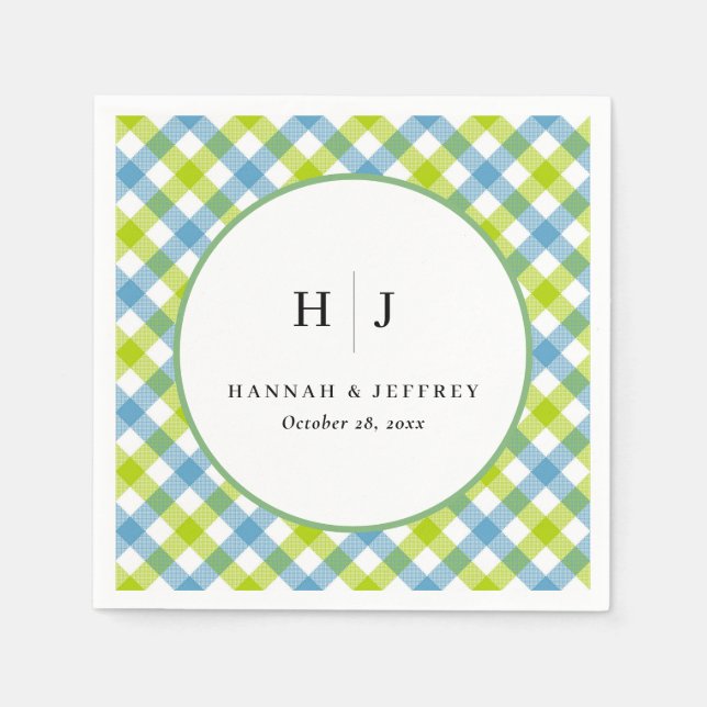 Pastel Gingham Wedding Blue Green Serviette (Vorderseite)