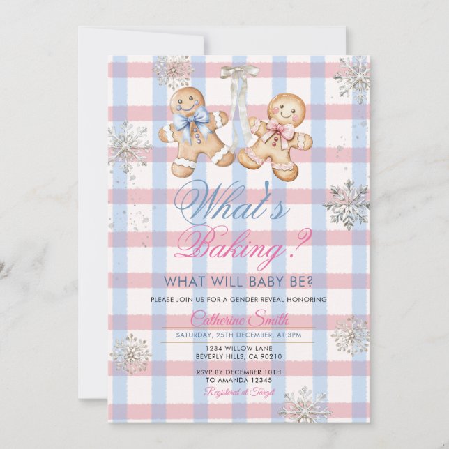 Pastel Gingham What’s Baking Gender Reveal Invitat Einladung (Vorderseite)