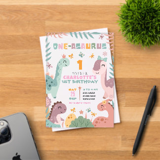 Pastel Girl Dinosaur 1st Birthday Invitation Acryleinladungen
