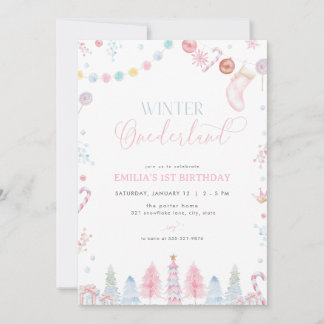 Pastel Girl Winter Onederland Einladung zum Geburt