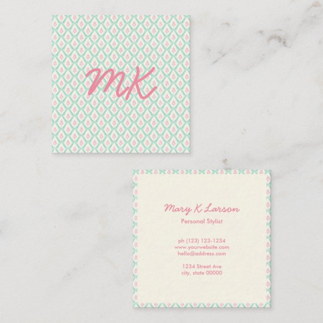 Pastel Girly Business Cards Quadratische Visitenkarte (Vorne/Hinten)