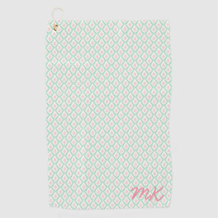 Pastel Girly Green & Pink Muster mit Initialen Golfhandtuch