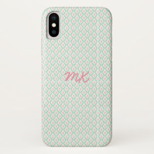 Pastel Girly Pink & Green Muster mit Initialen Case-Mate iPhone Hülle