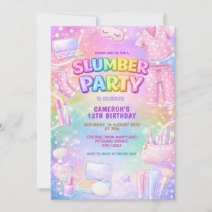 Pastel Glitter Mädchen Pyjama Party Geburtstag Einladung