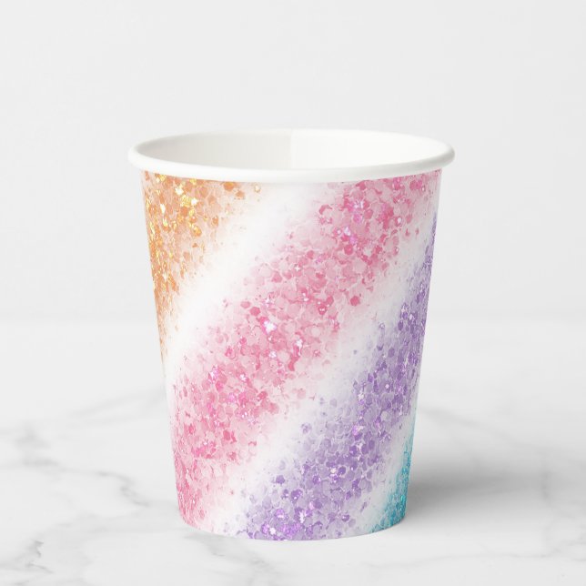 Pastel Glitter Rainbow Pappbecher (Links)