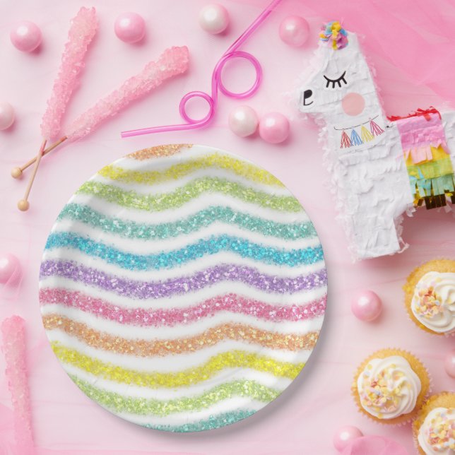 Pastel Glitter Rainbow Pappteller (Party)