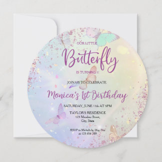 Pastel Glittter Butterfly Baby Girls 1. Geburtstag
