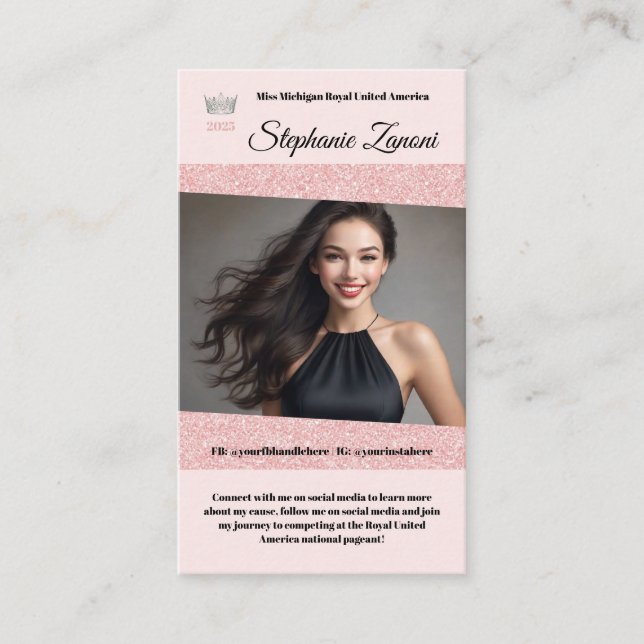 Pastel Glitz Pageant Business Card | QR-Code Visitenkarte (Vorderseite)