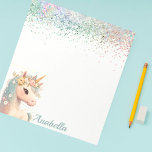 Pastel Glitzer Floral Baby Unicorn Notizblock<br><div class="desc">Pastel Glitzer Floral Baby Unicorn Notepad,  Individuelle Name</div>