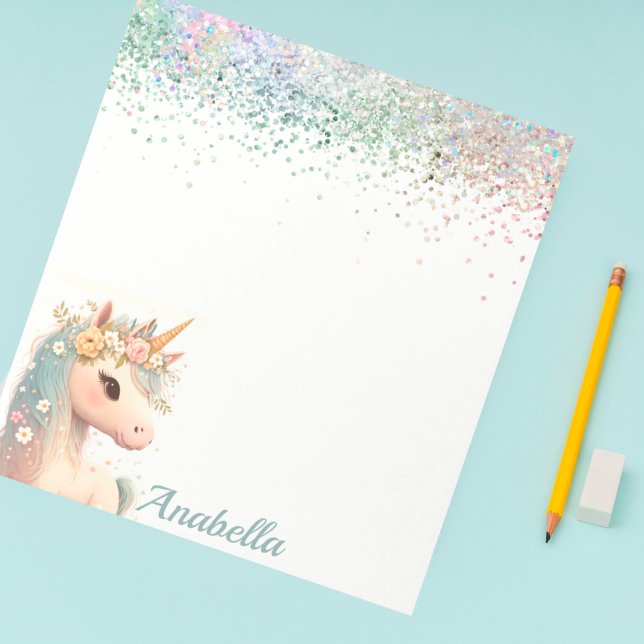 Pastel Glitzer Floral Baby Unicorn Notizblock (Von Creator hochgeladen)