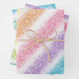 Pastel Glitzer Rainbow Geschenkpapier Set