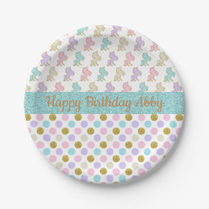 Pastel Glitzer Unicorns Polka Dots Paper Teller