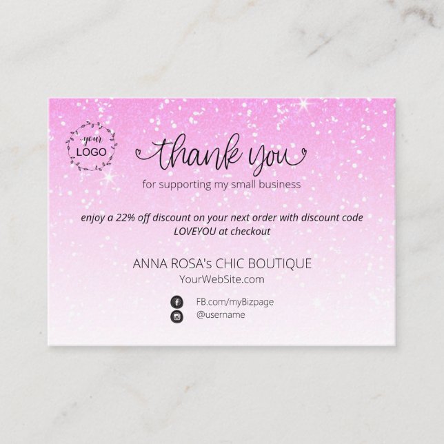 *~* Pastel Glitzer Vielen Dank Logo-Branding QR Begleitkarte (Vorderseite)