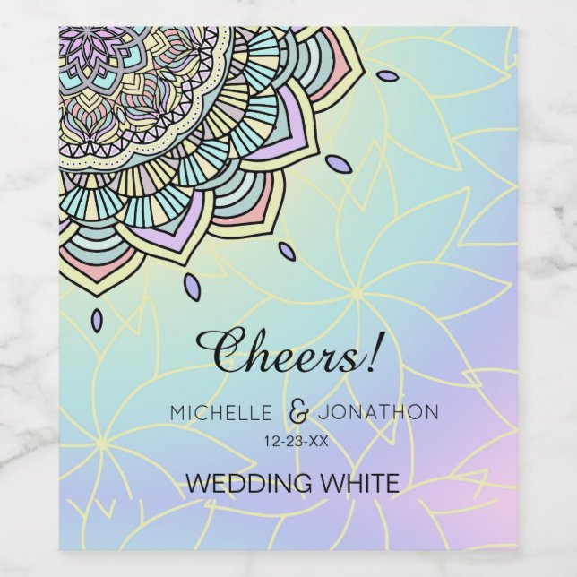 Pastel Glow Mandala ID359 Weinetikett (Einzelnes Label)