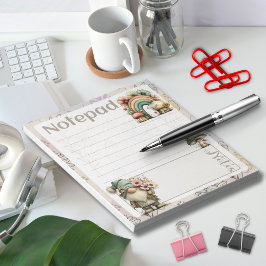 Pastel Gnome & Mushroom – Floral Spring Design Notizblock