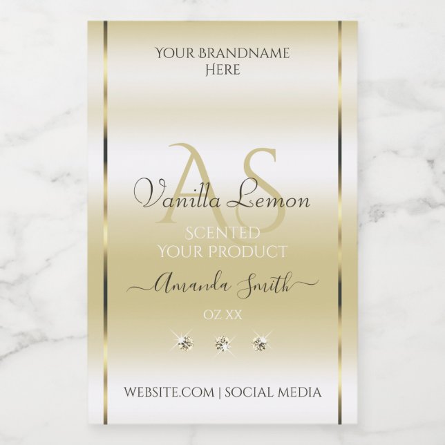 Pastel Gold Cream Produit Diamants Étiquette Initi (Étiquettes simples)