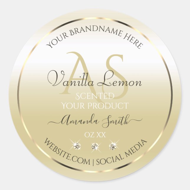 Pastel Gold Cream Produit Diamants Étiquette Initi (Devant)