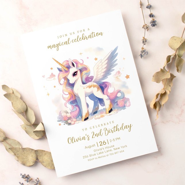 Pastel Gold Einhorn und Regenbogen Magischer Gebur Einladung (Von Creator hochgeladen)