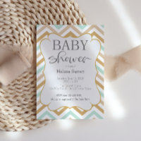 Pastel Gold et Green Zig Zag Baby Invitation