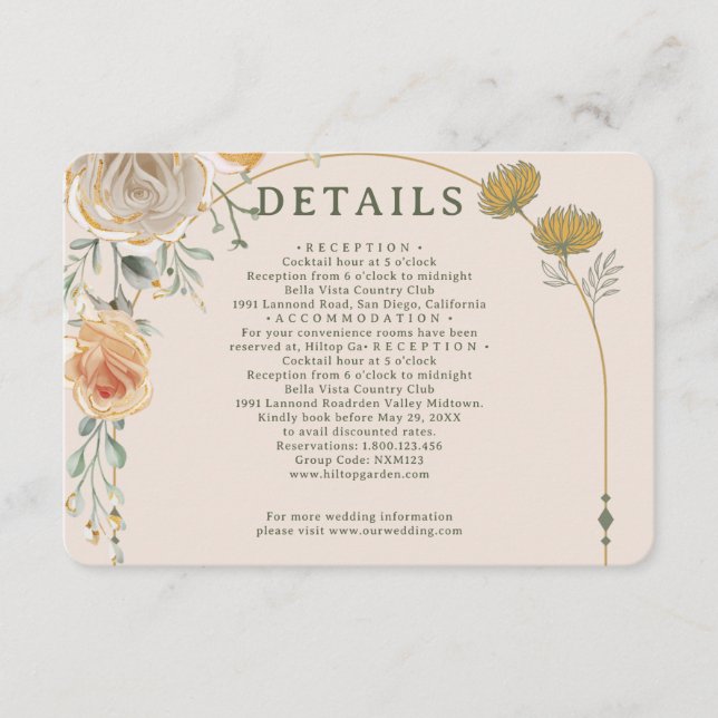 Pastel Gold Floral Wedding Enclosure Card  Begleitkarte (Vorderseite)