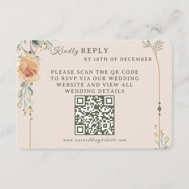 Pastel Gold Floral Wedding RSVP Card Karte (Vorderseite)