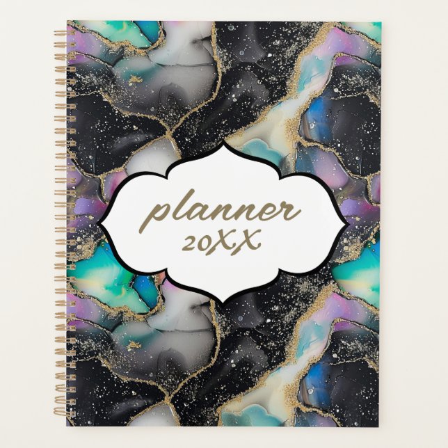 Pastel Gold Glitzer Marmor Moderne Planer (Vorderseite)