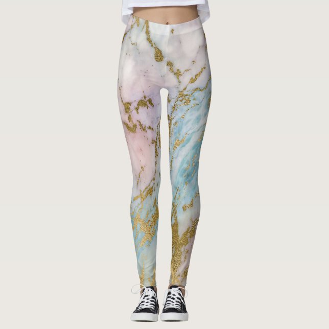 PASTEL Gold Marmor Abstrakte AKTIVE LEGGINGS (Vorderseite)