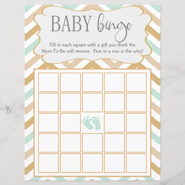 Pastel Gold und Green Zig Zag Neutral Baby Bingo (Vorderseite)