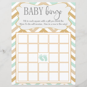 Pastel Gold und Green Zig Zag Neutral Baby Bingo