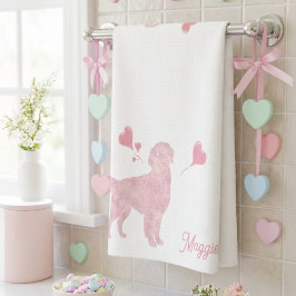Pastel Golden Retriever Valentine Custom Name Geschirrtuch