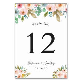 Pastel Gorgeous Watercolor Blumenhochzeit Tischnummer